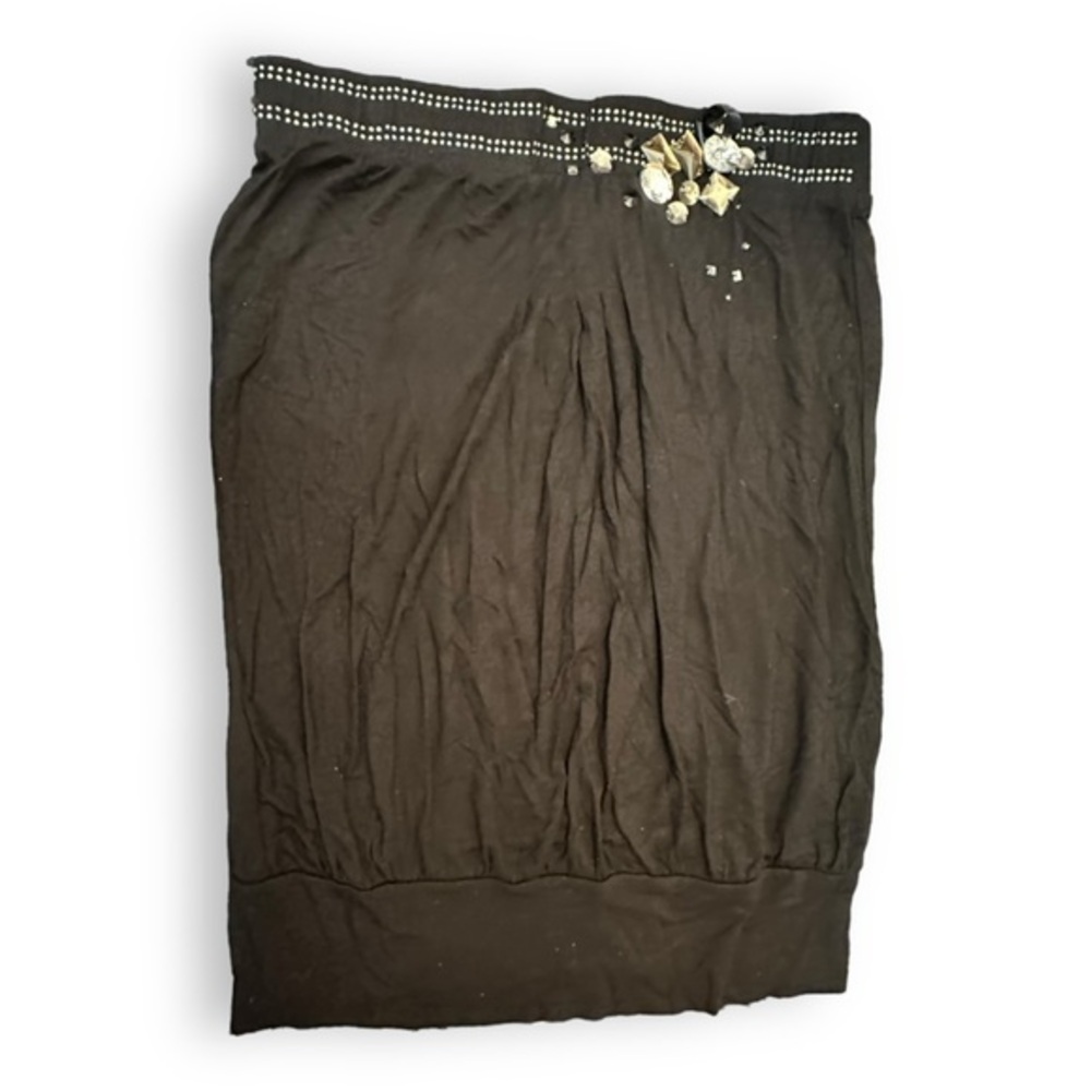 Vintage Women’s Request L Black Gemstone Skirt with Sequins Large